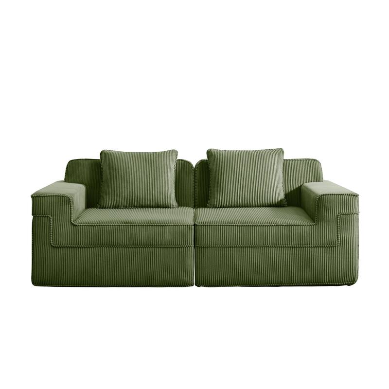 Modular 2-Seat Boneless Sofa, Modern Sectional Couch with Deep Seats, Wide Armrests, Corduroy Loveseat with Throw Pillows