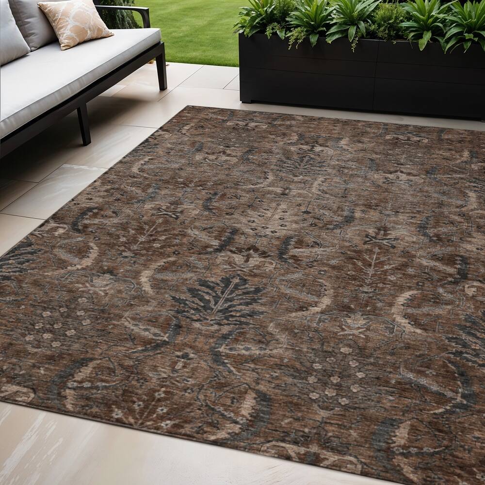 HomeRoots Damask Transitional Rectangle Outdoor Rug