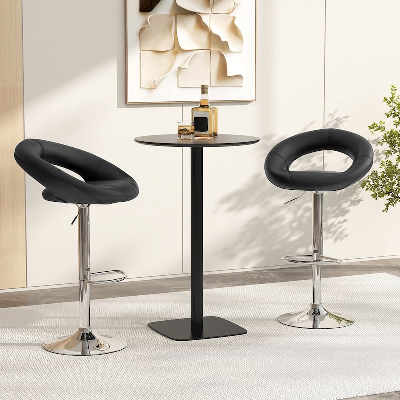 Gymax Set of 4 Adjustable Bar Stools Swivel Pub Chairs Barstools PU - See Details