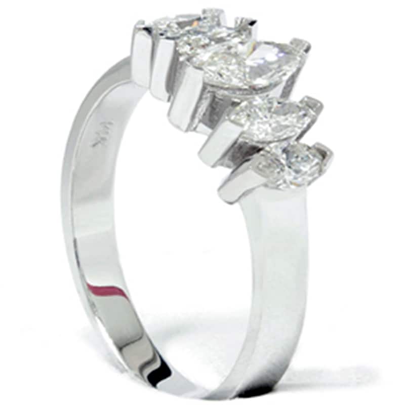 1 1/2ct Marquise Diamond Wedding Ring White Gold Five Stone Anniversary Band