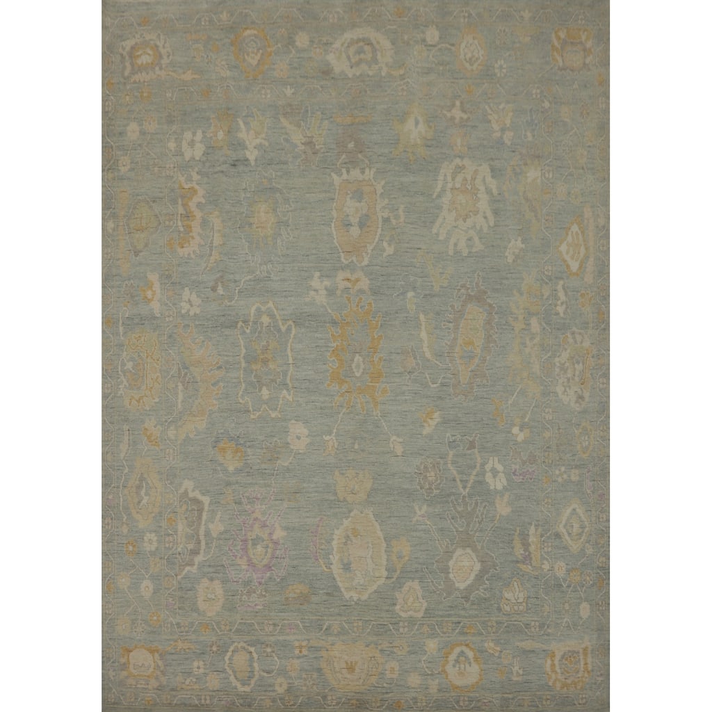 All-Over Gray Floral Oushak Vegetable Dye Area Rug, Floral geometric Carpet - 9' 11'' X 8' 3''