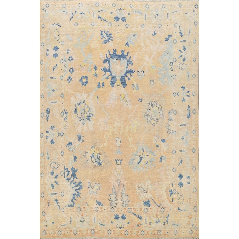 Geometric Turkish Authentic Oushak Oriental Wool Area Rug Handmade - 7'4" x 9'2"