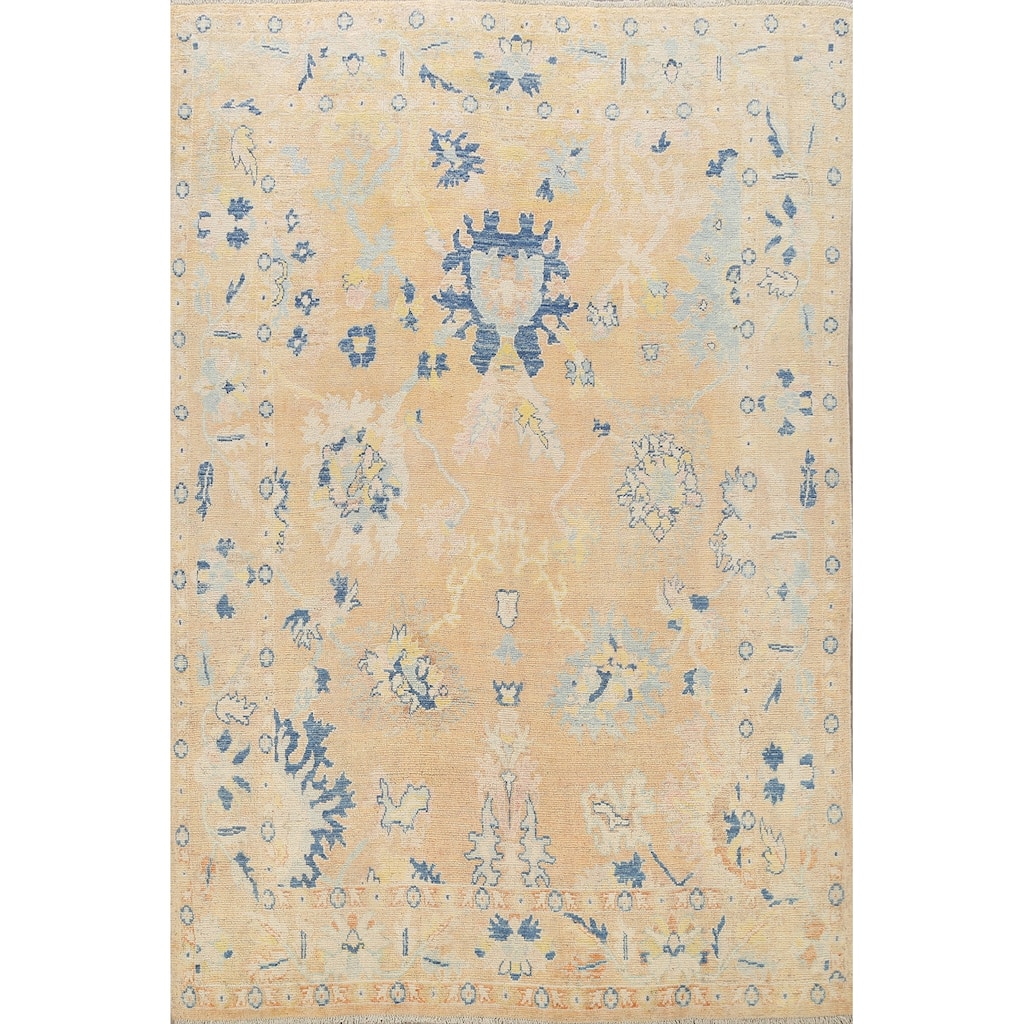 Geometric Turkish Authentic Oushak Oriental Wool Area Rug Handmade - 7'4" x 9'2"