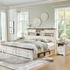preview thumbnail 7 of 66, Farmhouse Bed Frame with 54" Tall Storage Bookcase Headboard Antique White - King