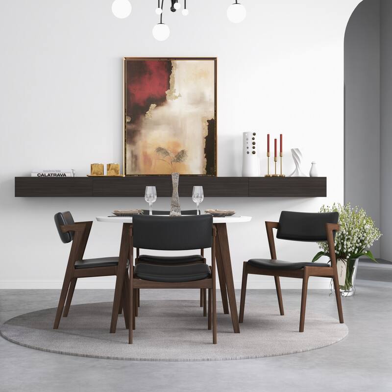 Renaud Mid-Century Upholstered Vegan Leather Dining Chair in Black (Set of 2)