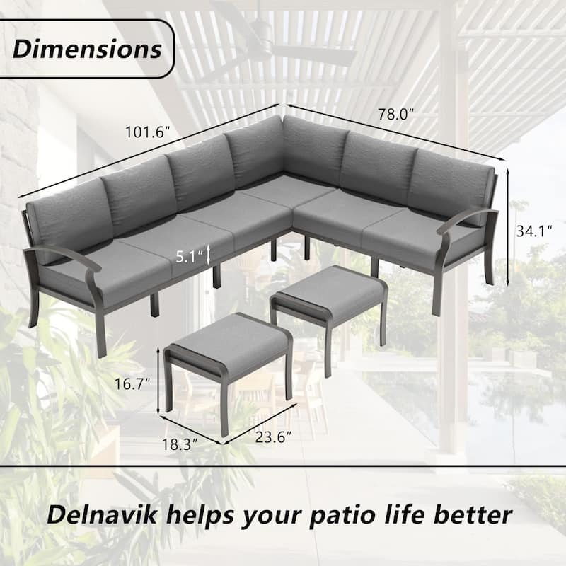 Aluminum Patio Furniture Set with FirePit Ottomans Swivel Chairs,Sectional Sofa with Thick Seat Cushions for Porch Garden