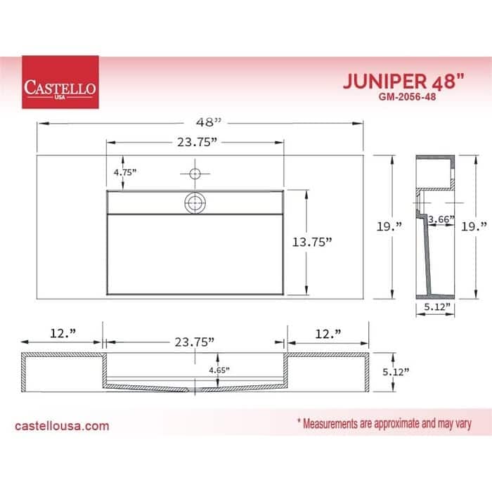 Juniper 48" Solid Surface Bathroom Vanity Top
