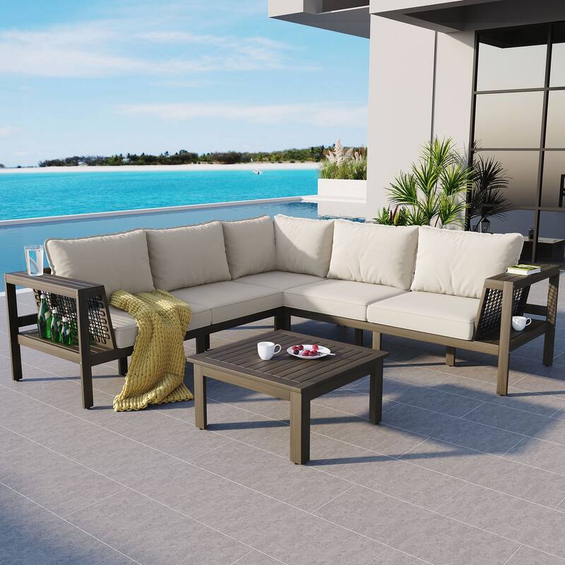 4 Pieces Outdoor Acacia Wood Sofa Set - Beige