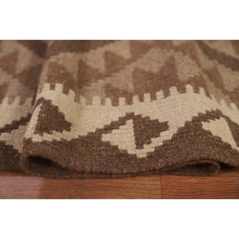 Hand Woven Oriental 100% Wool Carpet Southwestern Geometric Brown Kilim Area Rug - 9' 8'' X 6' 9''