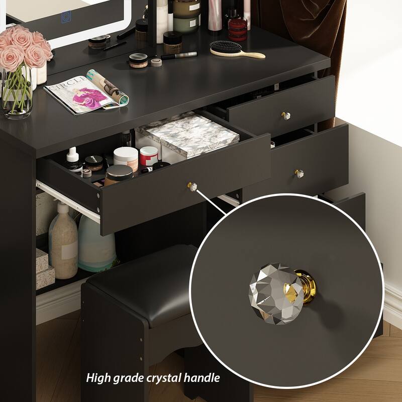 Makeup Vanity Set with Stool and 3 Color Touching Mirror Dresser Table - 39.4"W