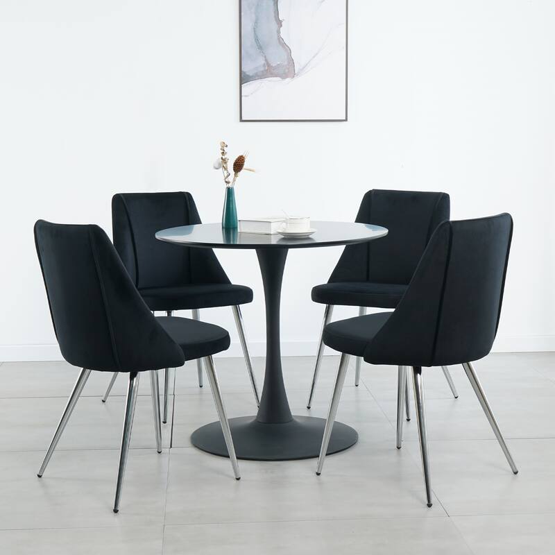 Set of 4 Modern Simple Velvet Dining Chair with Metal Legs