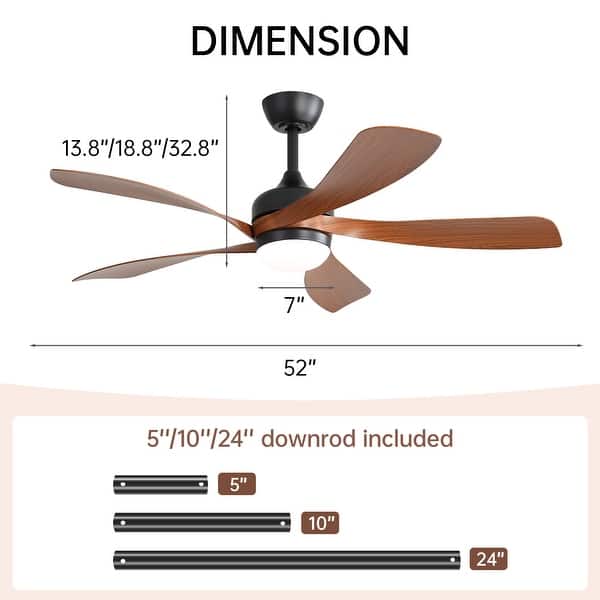 dimension image slide 3 of 8, 45 Inch / 52 Inch White Ceiling Fan with Dimmable LED Light and Remote, 6-Speed Reversible DC Motor, ABS Blades
