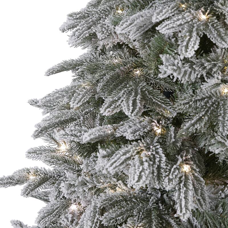 7Ft Flocked Christmas Tree with Warm White Lights - Farmhouse Mountain Fir Holiday Decor - Green - 84