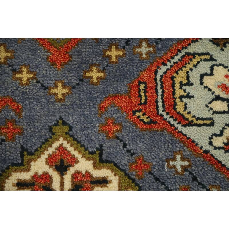 Hand Knotted Oriental 100% Wool Carpet Traditional Geometric Greys & Charcoal Kazak Runner Rug - 9' 9'' X 2' 7''