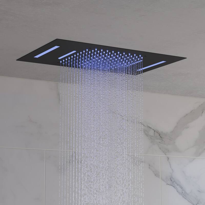 64 Color LED Mood Lighting Thermostatic Shower System with Slide Bar, 23" x15" Bathroom Shower Faucet Set - 22"x15"