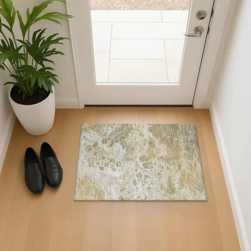 Premium Washable Super Soft Contemporary Mayfield Rug - Gold - 1'8" x 2'6"