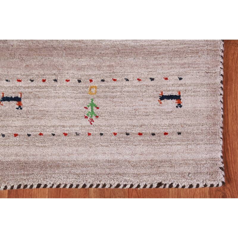 Hand Knotted Oriental 100% Wool Carpet Tribal Animal Pictorial Beige & Ivories Gabbeh Area Rug - 5' 0'' X 3' 0''