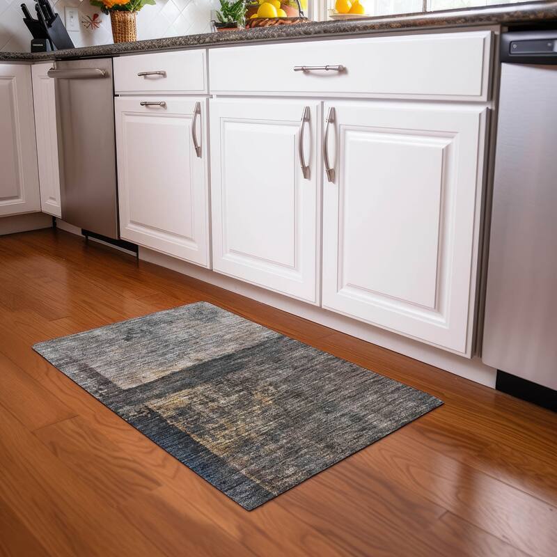 Machine Washable Indoor/ Outdoor Abstract Contemporary Chantille Rug - Coffee - 1'8" x 2'6"