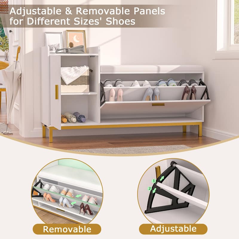 Entryway Shoe Cabinet Shoe Storage Bench with Padded Seat, Shoe Rack for Hallway, Bedroom, Living Room