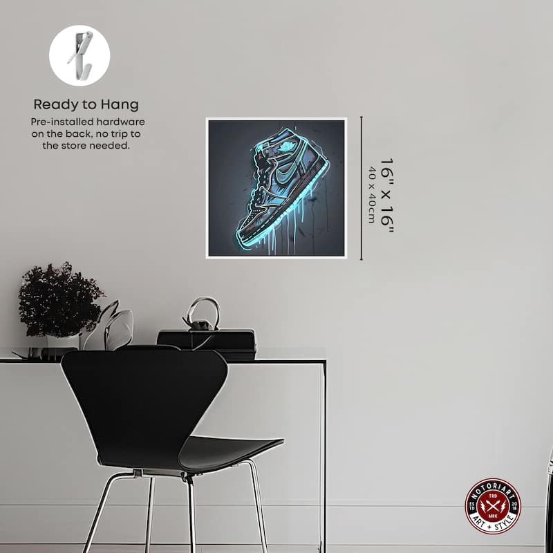 Notoriart Blue Glow Sneaker Framed Sneaker 1 Piece Canvas Wall Art