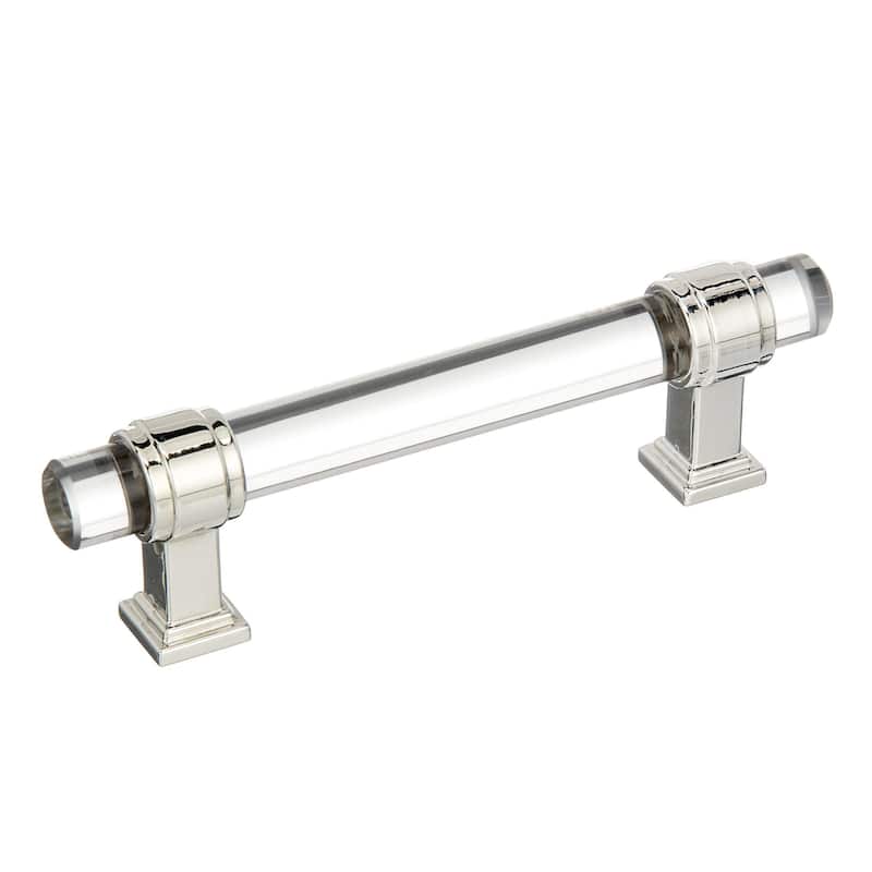 Amerock Glacio Cabinet Door and Drawer Pull - 3-3/4 in (96 mm) Center-to-Center - Clear/Polished Nickel