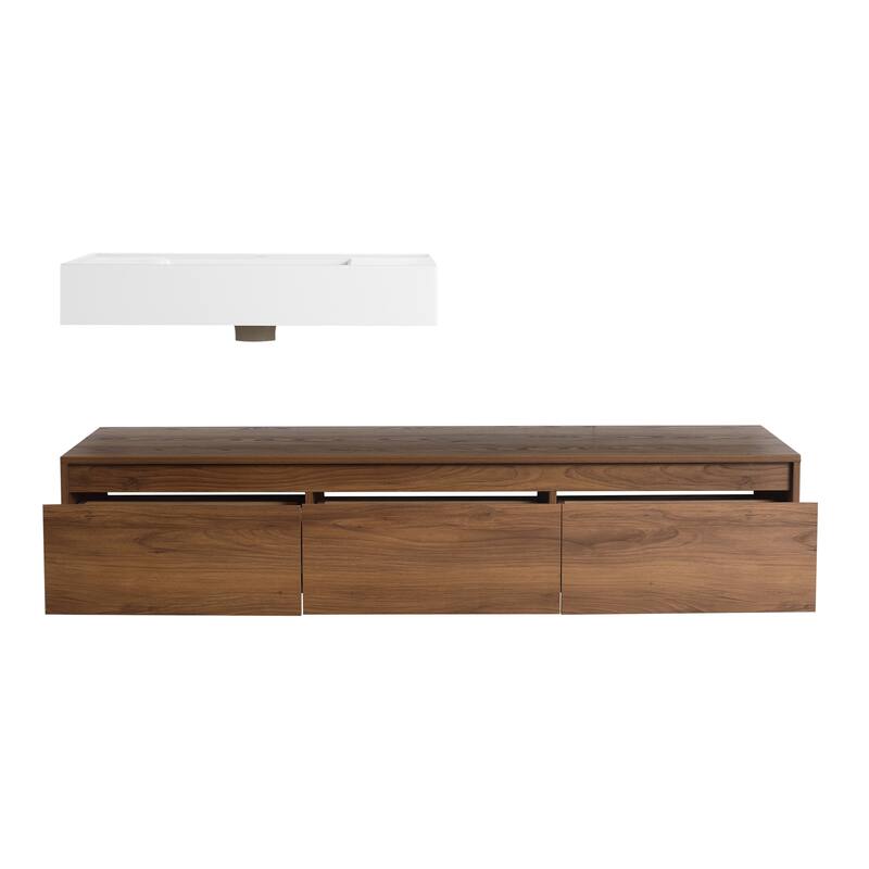 Contemporary Floating Bathroom Vanity with Durable Plywood Base and Spacious Storage - 58.7in L