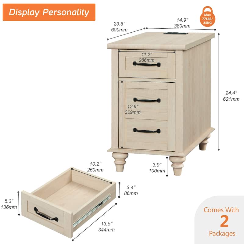 Nightstand End Table With Charging Station for Living Room Bedroom