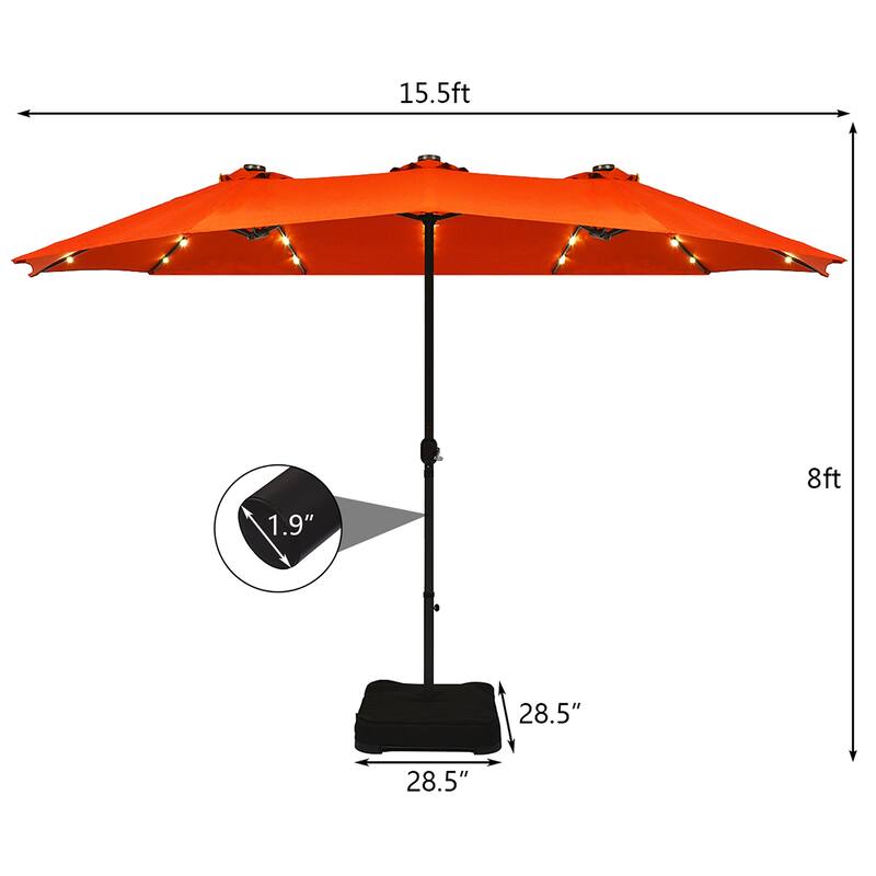 Costway 15Ft Patio Double-Sided Solar LED Market Umbrella Crank Base