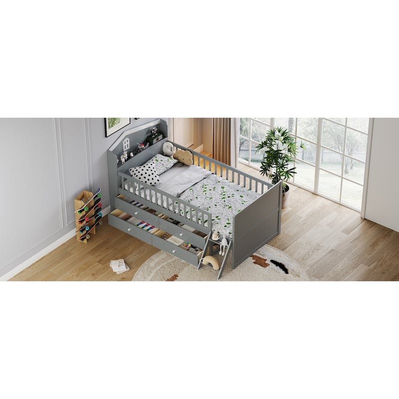 Twin Bed Frame with Storage 4 Drawers