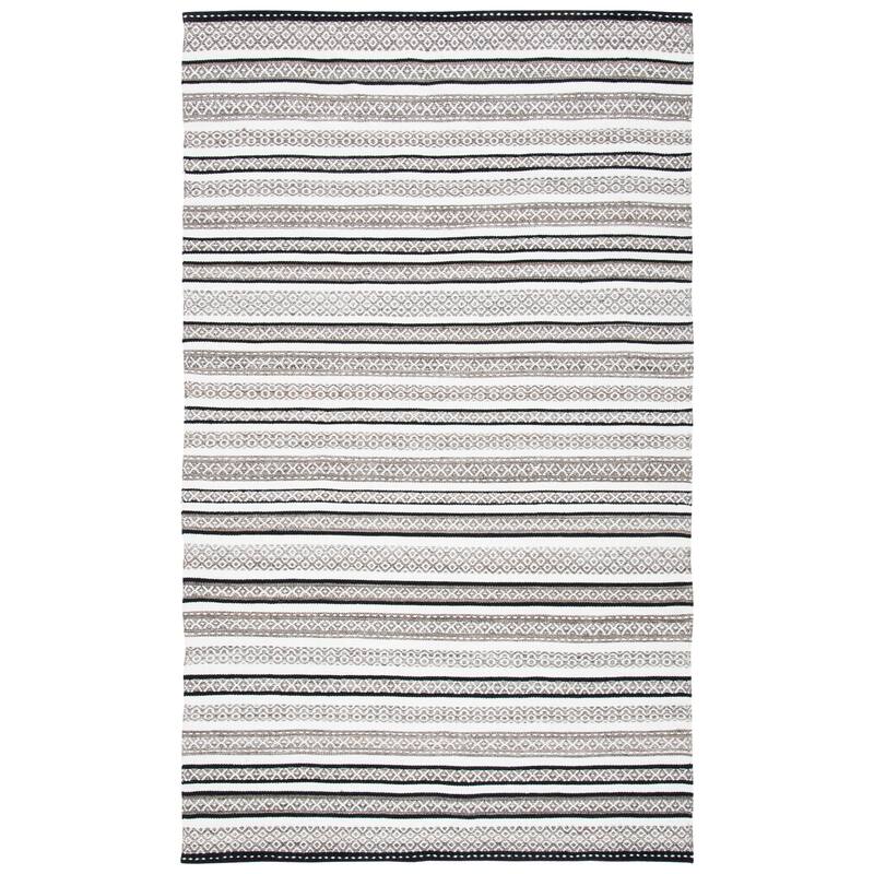 SAFAVIEH Striped Kilim Kattie Boho Fringe Rug - 7' Square - Black/Ivory
