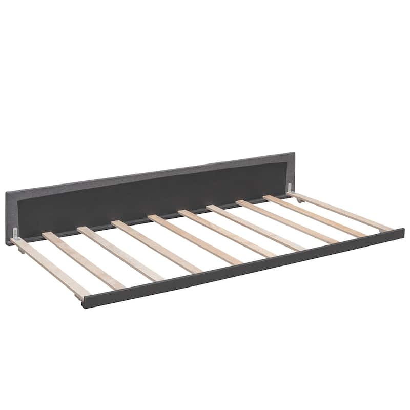 Roomfitters Queen Upholstered Platform Bed with Pull-Out Trundle, Modern Tufted Headboard