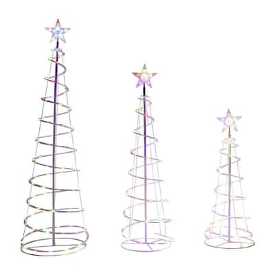 3, 4, 5 Ft Tall Multicolor Metal and PVC Indoor Outdoor Spiral Christmas Tree LED Yard Light (Set of 3)