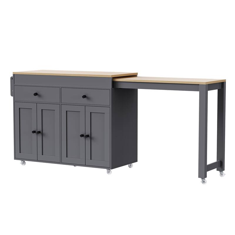 74.5" Rolling Kitchen Island w/ Extendable Top,Spice Rack and Drawers