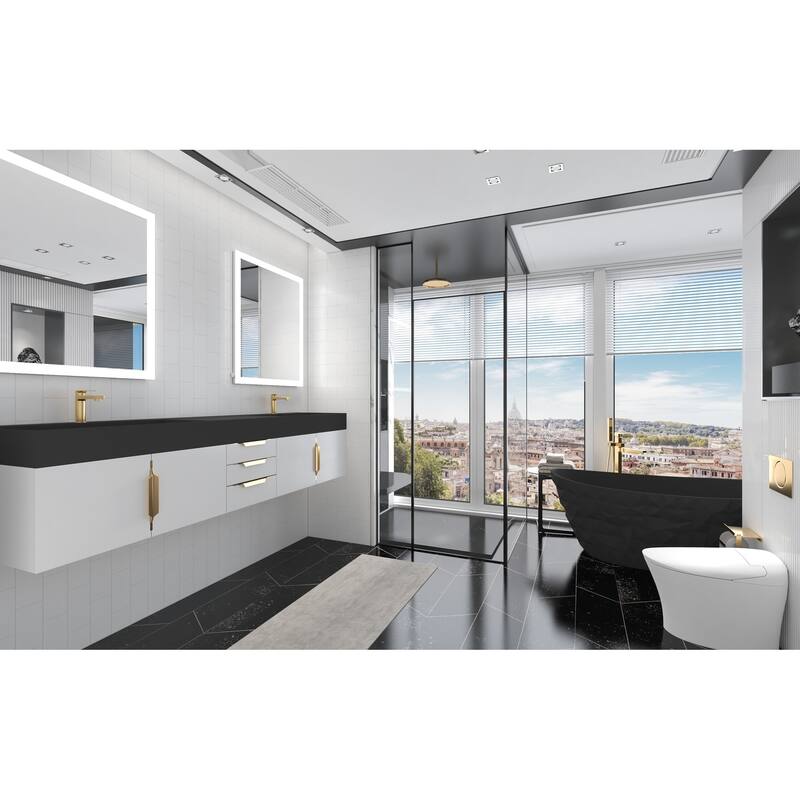 Amazon 84" Wall Mounted Double Bathroom Vanity Set w/ Black Top