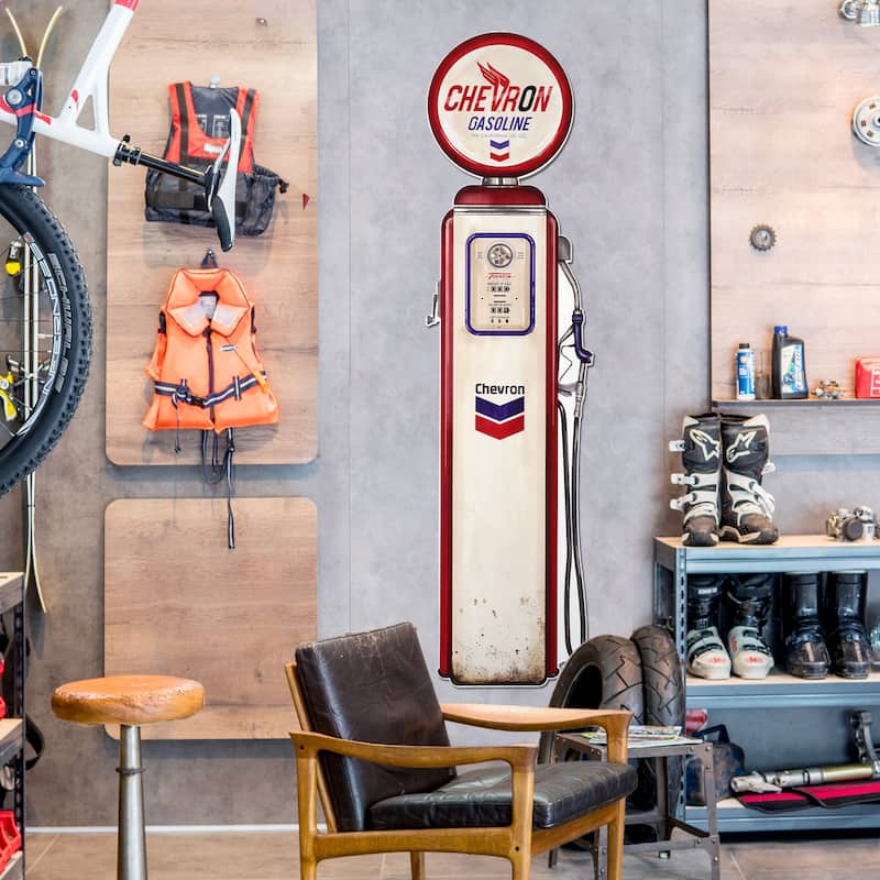 Licensed Chevron Gasoline Gas Pump Plaque Wall Decor - 62" x 17" - 60.5" x 14.75"