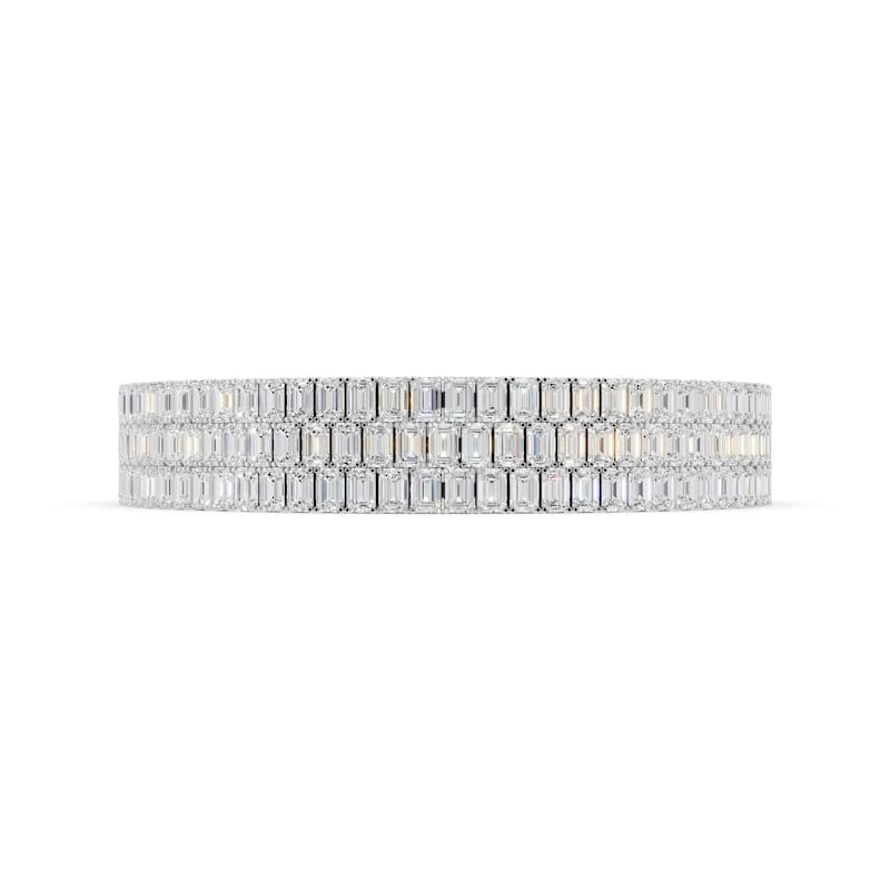 Auriya 14K Gold Lab Grown Emerald 3-Row Thick Bracelet 17 1/4 ct. tw. (F-G VS) - N/A