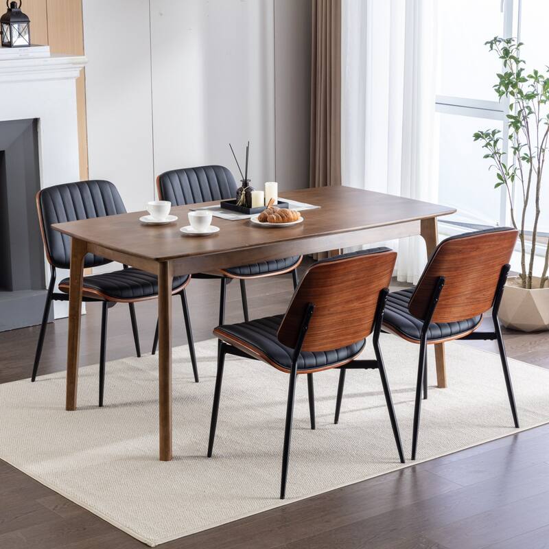 Dining Chairs Set of 2, PU Leather Upholstered Chairs, Kitchen Chairs with Bentwood Back, Metal Legs & Adjustable Foot