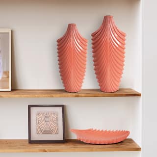 Allan Andrews Glossy Light Coral Textured Ceramic Vase