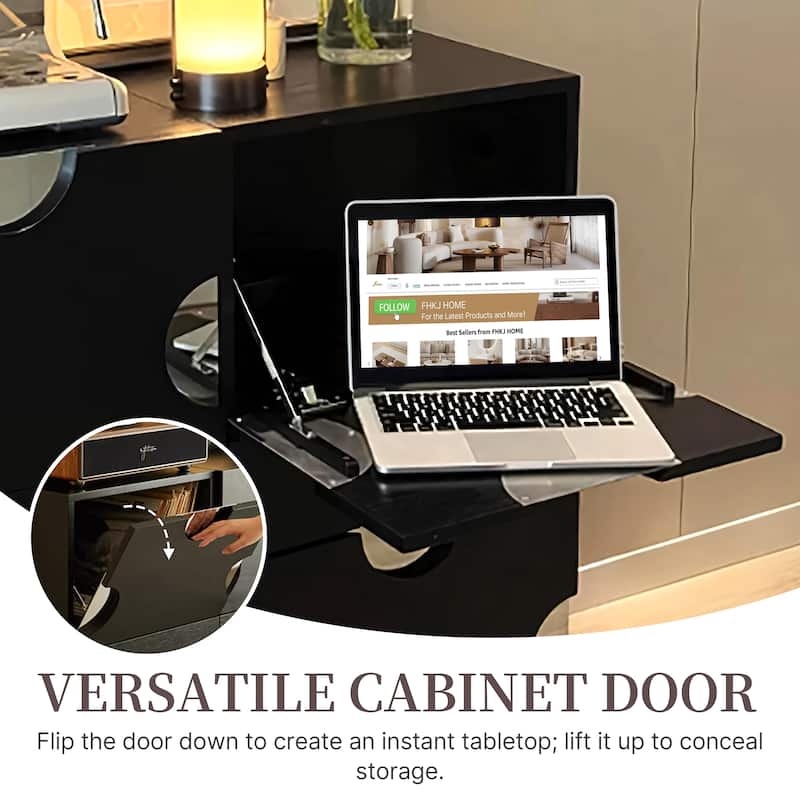 Modern Black freely combinable TV cabinet with storage, Solid Wood, Night Stands & Cabinets, 1-4 Pieces for Optional