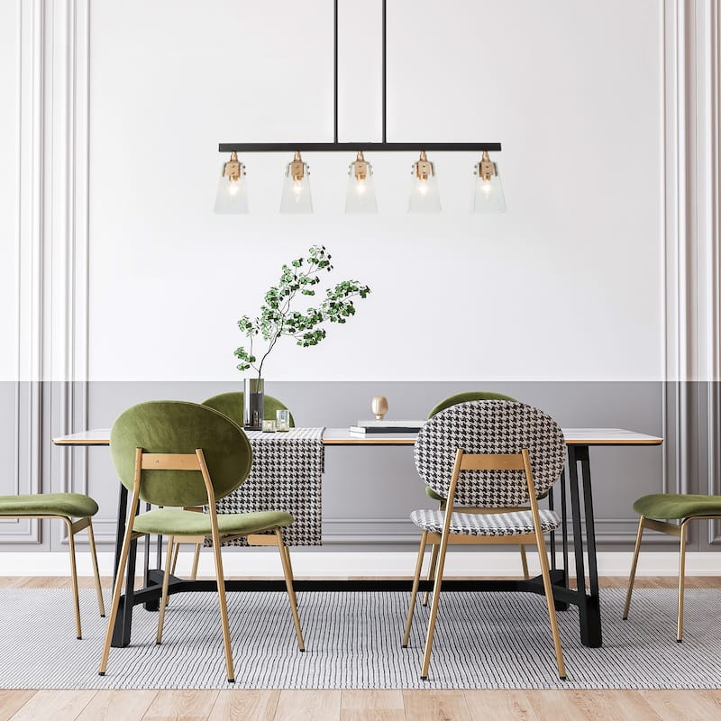 Luray Modern 5-Light Linear Glass Farmhouse Chandelier Brass Black Dining Room Island Lights - L34.2"*W3.54"*H8.7"