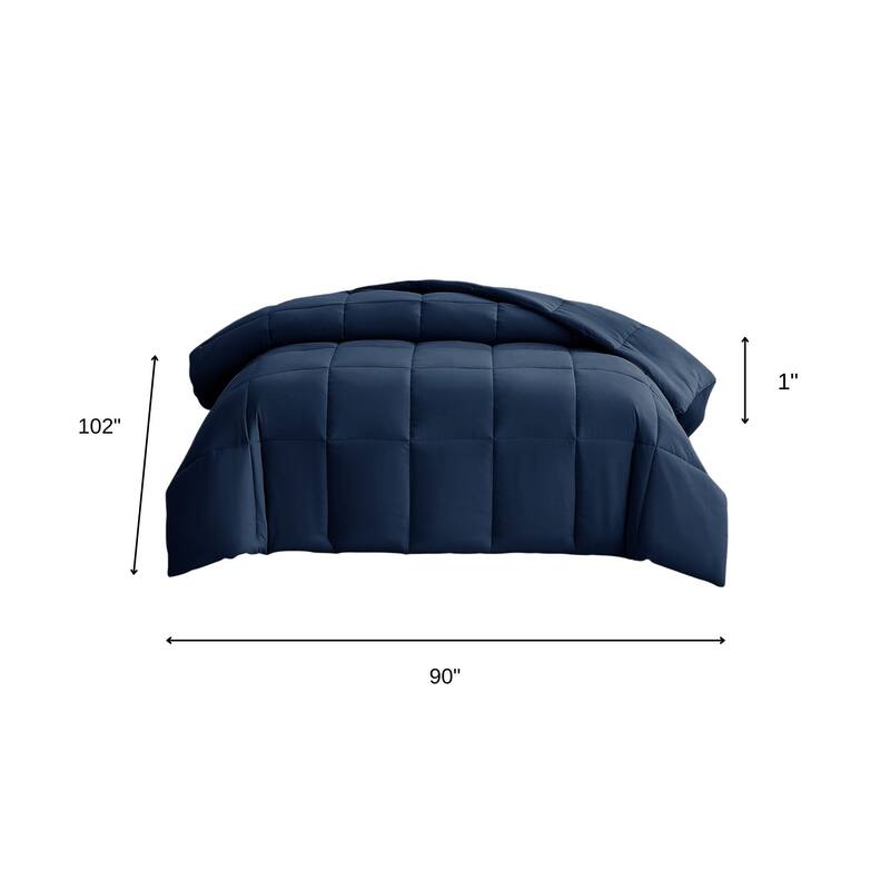 Navy Blue King Box Stitch Microfiber Down Alternative Comforter