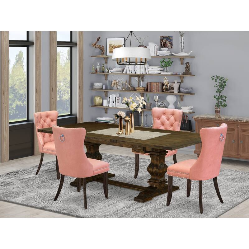 East West Furniture Kitchen Set Consists of a Rectangle Dining Table and Upholstered Chairs, Jacobean (Pieces Options) - LADA5-07-T23