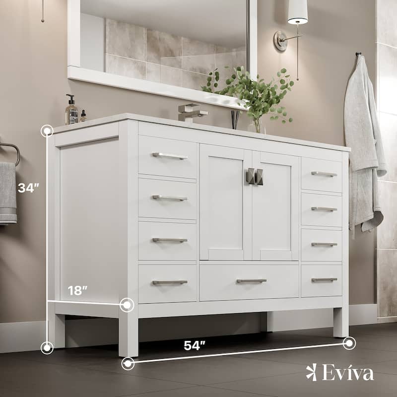 Eviva London 54"W x 21"D Bathroom Vanity with Carrara Quartz Top
