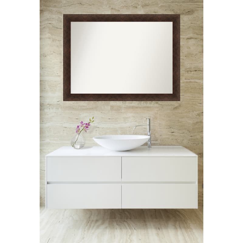 Warm Walnut Non-Beveled Wood Framed Bathroom Vanity Wall Mirror - Warm Walnut