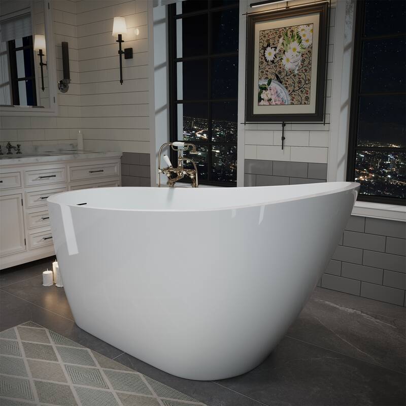 55" Glossy White Acrylic Freestanding Bathtub