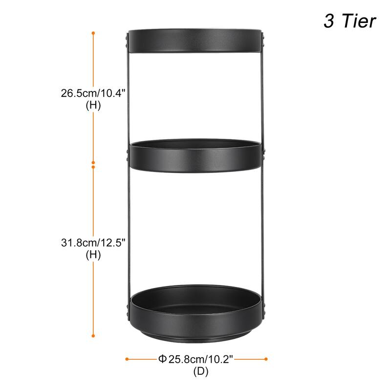 3 Tier Lazy Susan Organizer Rotating Spice Rack Turntable for Kitchen Cabinet - Black - Black