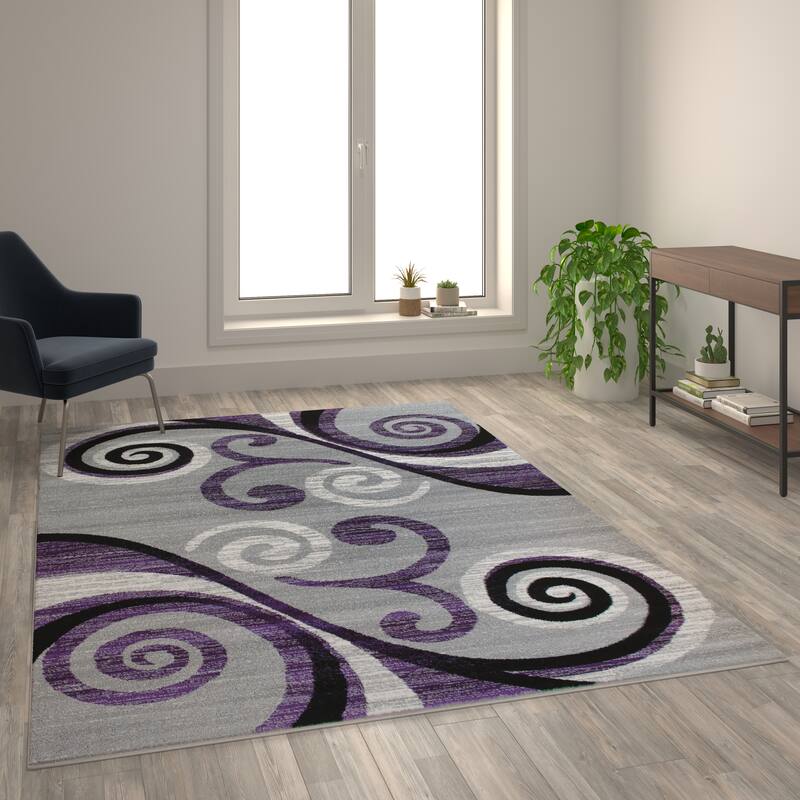 Modern Distressed Swirl Abstract Style Indoor Area Rug