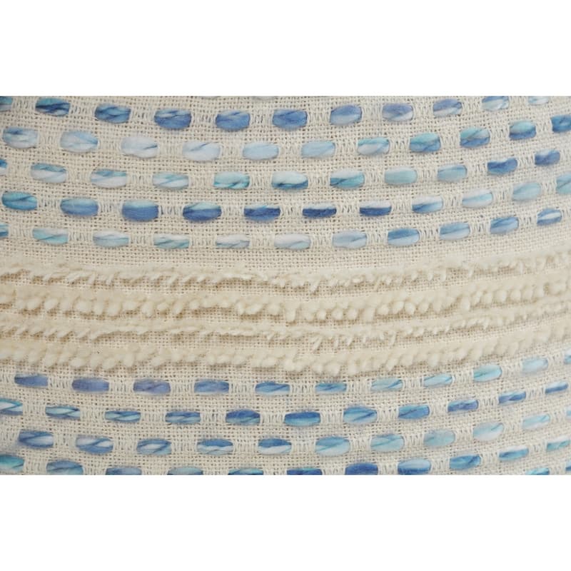 18" Soft Upholstered Striped Pouf Ottoman Blue Cotton Blend Accent for Living Room Decor