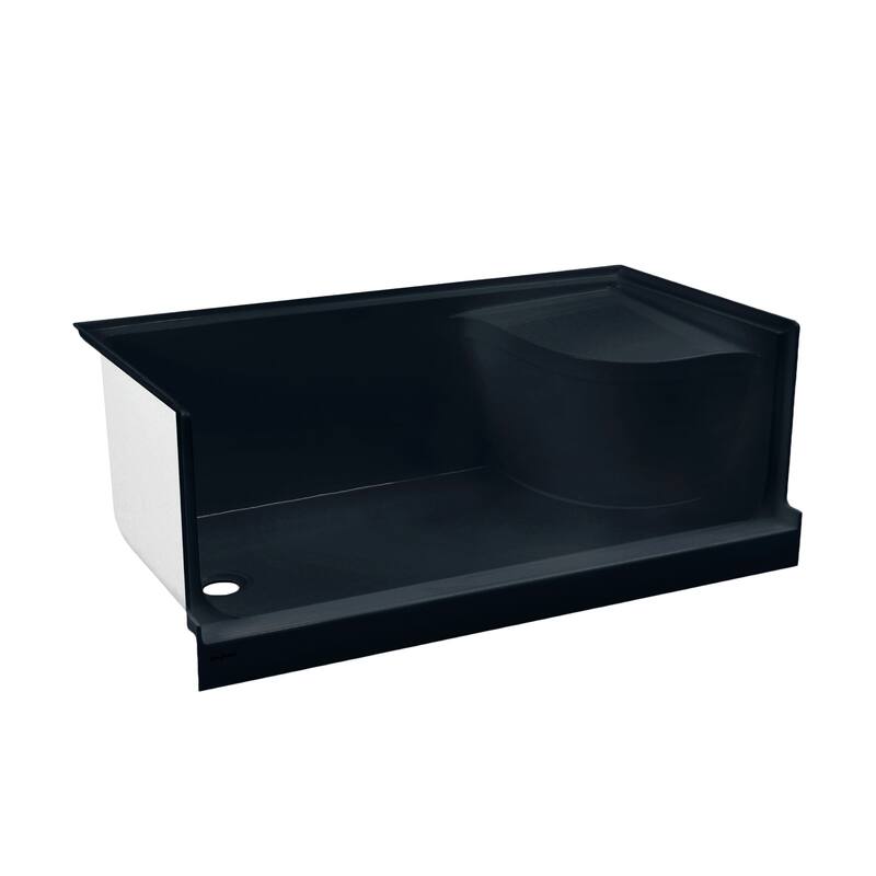 Aquatique 60" X 32" Left Drain, Shower Base In Matte Black - 59.75" x 32" x 23.25"