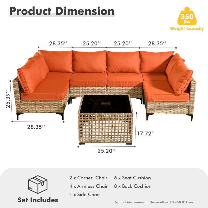HOOOWOOO 7-piece Rattan Patio Furniture Sectional Set